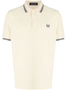 light yellow cotton piqué weave embroidered logo at the chest stripe trim polo collar short sleeves front button placket straight hem Laurel Wreath, Cotton Polo Shirt, Cotton Polo, Polo Collar, Polo Shirts, Light Yellow, Button Placket, Vermont, Wreath