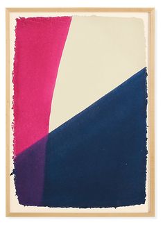 an abstract painting with blue, pink and white colors on the bottom half of it