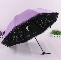 Harajuku fashion galaxy lace prevented bask umbrella SE3521 Stars And The Moon, Open Umbrella, Cute Umbrellas, Kawaii Clothing, Tokyo Street Fashion, Under My Umbrella, Umbrellas Parasols, Sun Umbrella, All Things Purple