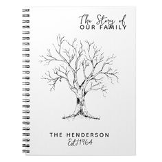 a spiral notebook with the words,'the story of our family'written on it