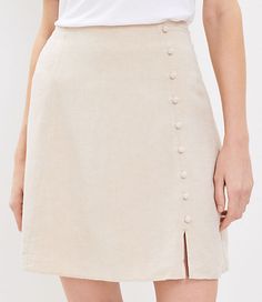 Clever buttons dot this flawlessly tailored, fluid-yet-close-fitting skirt with a little polished panache. Side slit. Side zip.,Hit:Hit: Mini - Hits above the knee,Imported:Imported,Length:19" long,Fabrication:Shell: 55%Linen, 45%Viscose, Lining: 100% rayon,Garment Care:Machine Washable Loft Button Trim Linen Blend Skirt Size 8 Nomad Khaki Women's by Loft Size Regular - 8 Nomad Khaki Women's Mini, Skirts, Shell:, 55%Linen, 45%Viscose, Lining:, 100%, rayon, Machine, Washable Longer Mini Skirt, Skirts With Slits, Buttoned Skirt, Midi Sweater Skirt, Fitting Skirt, Twill Skirt, Blue Mini Skirt, Khaki Skirt, Work Skirts