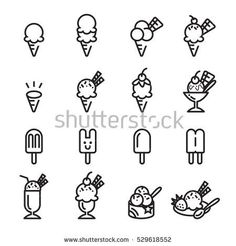 ice cream and dessert line icon set on white background, eps10896