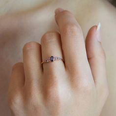 Amethyst ring gold, Dainty ring, Tiny ring, Rose gold engagement ring, Purple stone ring, Delicate r Rose Gold Amethyst Birthstone Promise Ring, Rose Gold Amethyst Birthstone Ring For Promise, Oval Dainty Birthstone Ring With Rose Cut Diamonds, Dainty Oval Birthstone Ring With Rose Cut Diamonds, Delicate Oval Gemstone Birthstone Ring, Dainty Rose Gold Amethyst Promise Ring, Delicate Oval Birthstone Ring, Rose Gold Amethyst Ring With Birthstone Detail, Rose Gold Amethyst Ring With Birthstone