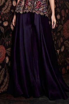 Buy Purple Kurta Raw Silk Gharara Organza Embroidery Peplum And Set For Women by Ridhi Mehra Online at Aza Fashions. Silk Gharara, Ridhi Mehra, Organza Embroidery, Sharara Set, Embroidered Neckline, Desi Fashion, Designer Gowns, Cut Work, Indian Design