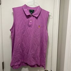 Woman’s Polo Ralph Lauren Sport Sleeveless Athletic Golf Polo Shirt. Nwot Classic Cotton Sleeveless Tank Top, Casual Collared Tank Top For Spring, Spring Collared Vest Top, Spring Vest Top With Collar, Ralph Lauren Collared Tops, Classic Purple Summer Tops, Ralph Lauren Collared Summer Tops, Casual Purple Tank Vest, Fitted Casual Purple Vest