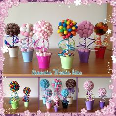 there are many different types of candies in flower pots