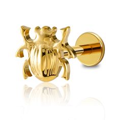 an image of a gold cufflink with a beetle on the front and back end