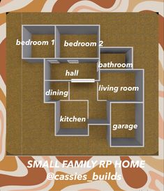 the floor plan for a small family room with lots of storage space and furniture in it