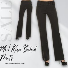 Professional, flattering, and a comfortable design that will give you the perfect fit for day to night wear! Mid Rise Bootcut Pants! Effortlessly elegant! ✨ Elegant Mid-rise Black Dress Pants, Chic 4-way Stretch Mid-rise Dress Pants, Black Mid-rise Pants With Button Closure, Black Moisture-wicking Straight Leg Pants, Black Pants With 4-way Stretch And 5-inch Inseam, Business Pants, Bootcut Pants, Nightwear, Mid Rise