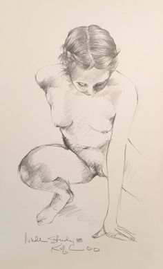 a drawing of a naked woman kneeling down