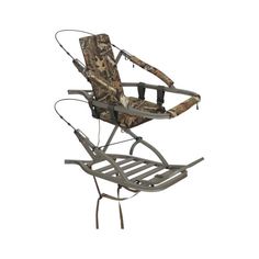 a chair that is sitting on top of a stand with a fishing rod attached to it