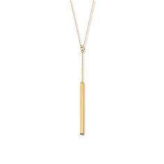 A thin, vertical bar of 14K yellow gold suspends from a chain in this contemporary necklace for her. The 16 to 18-inch adjustable cable chain secures with a lobster clasp. Jewelry Bar, Contemporary Necklace, Vertical Bar, Jared The Galleria Of Jewelry, Necklace For Her, Bar Necklace, Necklace Designs, Cable Chain, Class Ring