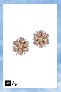 Luxe Crystal Flower Stud Earrings Rose Gold Cubic Zirconia Flower Earrings For Formal Occasions, Formal Rose Gold Cubic Zirconia Flower Earrings, Rose Gold Flower-shaped Cubic Zirconia Earrings, Gold Flower Shaped Sparkling Jewelry, Luxury Cubic Zirconia Flower Earrings, Sparkling Gold Flower Shaped Jewelry, Gold Cubic Zirconia Flower Bridal Earrings, La Jewelry, Flower Stud Earrings