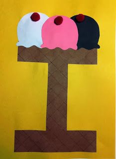 the letter t has three ice creams on it and is made out of construction paper