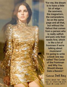 a woman in a gold dress with a quote