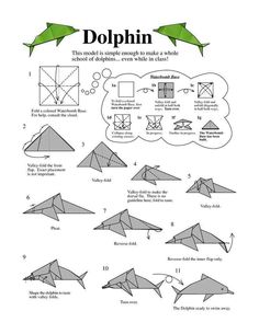 an origami diagram showing how to make a dolphin and other things that look like it