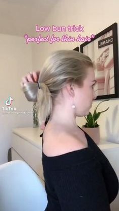 Loose Low Bun Medium Hair, Long Hair Styles For Thinner Hair, Low Easy Bun, Minimalist Updo, Low Bun For Medium Length Hair, How To Do An Updo Yourself, A Lot Of Hair, A Messy Bun, Hair Upstyles