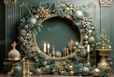 a christmas wreath with candles and ornaments around it