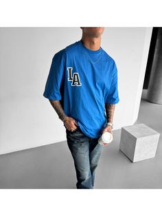 Men Youth T-Shirts, Unisex Casual LA T-shirt Blue Letter Print T-shirt For Streetwear, Blue Crew Neck T-shirt For Streetwear, Hip Hop Style Crew Neck T-shirt For College, Blue Hip Hop T-shirt With Letter Print, Hip Hop Short Sleeve Tops For College, Hip Hop Style Short Sleeve Tops For College, Blue College T-shirt With Text Print, Urban Letter Print T-shirt For College, Blue Graphic Tee For College