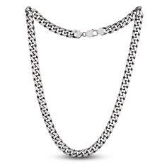 Stylish solid curb links join in this timeless necklace. Fashioned in sterling silver, the 24-inch link chain secures in place with a lobster clasp and the links are approximately 9mm wide. Classic Cuban Link Necklace With Chunky Oval Chain, Classic Cuban Link Chunky Chain Necklace, Classic Chunky Cuban Link Chain Necklace, Classic Cuban Link Necklace With Oval Links, Classic Cuban Link Necklace With Chunky Chain, Classic Cuban Link Necklace With Round Solid Links, Classic Chain Link Necklace With Polished Finish, Classic Cuban Link Necklace With Box Chain, Classic Sterling Silver Jewelry With Chunky Chain