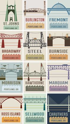 the different types of bridges are shown in this poster, which is also available for purchase