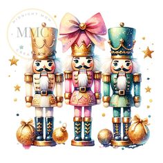 three nutcrackers are standing next to each other