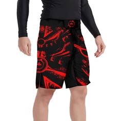 Spartan Red Fight Shorts Red Bottoms With Built-in Shorts For Sports Events, Fitted Red Bottoms For Sports Events, Black Moisture-wicking Athletic Shorts For Surfing, Red Surfing Shorts, Moisture-wicking Black Athletic Shorts For Surfing, Moisture-wicking Training Bottoms Techwear, Moisture-wicking Techwear Bottoms For Training, Red Sports Bottoms With Built-in Shorts, Red Streetwear Bottoms With Built-in Shorts