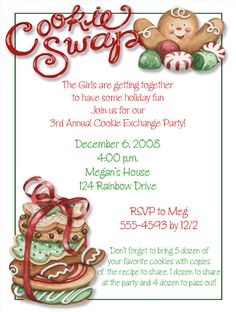 a christmas cookie party flyer with a teddy bear