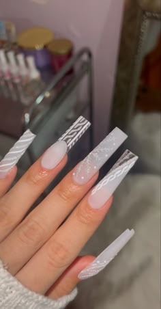 White Christmas Nails Acrylic Long, Christmas White Nails Acrylic, Winter Nails 2023 Trends Acrylic Long, Christmas Themed Nails Acrylic, Christmas Nails Acrylic White, Winter Theme Nails, White Christmas Nails Acrylic, Snowflake Acrylic Nails