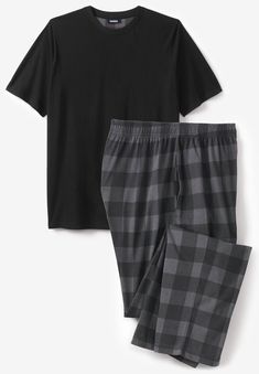 <div>KingSize takes comfort seriously and this jersey knit plaid pajama set plays no games. This set is made up of a short-sleeve t-shirt and open bottom</div> Casual Plaid Short Sleeve Set, Black Cotton Short Sleeve Sleepwear, Black Short Sleeve Cotton Sleepwear, Sam Monroe, Brrr Basket, Short Sleeve Shirt Outfit, Pajamas Men, Men Pajamas, Pajamas For Men