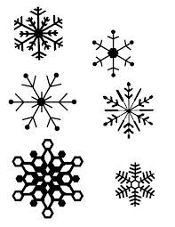 six snowflakes are shown in black and white