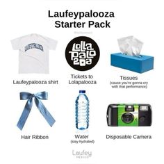 some items that are on top of a white sheet with the words laufypaloocaa starter pack