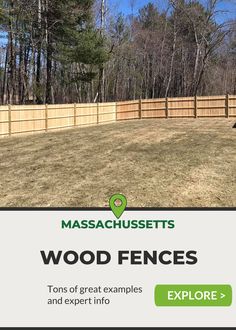 a fenced in yard with the words wood fences explorer on it and an image of a