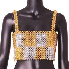 Beaded crop top in white and yellow colors. Yellow Embellished Party Tops, Harness Jewelry, Crystal Body Chain, Body Chain Harness, Beaded Crop Top, Chain Harness, Bodycon Dresses Casual, Fringe Top, Shirt Dress Casual