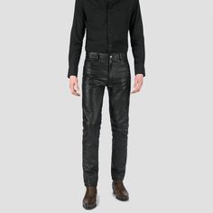 Free U.S. shipping and returns. View SHIPPING TIMES. Leather pants in the Narrow Eddie. Skinny fit, but not too tight. Premium leather is supple to the touch and durable when worn. Medium rise, slight stretch, with a tapered ankle.  Sizing questions? Click the Sizing tab below.;  STH engraved button with YKK zipper fly.;  STH leather patch on waistband.;  2.5 inch belt loops.;  5 pocket styling.;  Sheep leather.;  100% polyester lining.;  Clean by specialist.;  Imported.;  Quick Fit Guide: Skinn Fitted Leather Bottoms With Zip Fly, Slim Fit Pants For Business Casual, Fitted Leather Bottoms With Hip Pockets, Fitted Leather Straight Pants With Five Pockets, Fitted Straight Leather Pants With Five Pockets, Formal Straight Leg Leather Pants With Belt Loops, Fitted Leather Pants With Five Pockets, Fitted Leather Pants With Tapered Leg And Pockets, Fitted Pants With Zip Fly And Standard Cut Leg