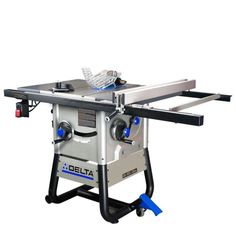 a table saw is sitting on top of a cart with the handle extended to it's side