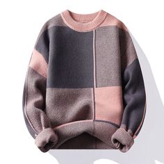 Colors: pink, green, black, orangeSize: M,L,XL,XXL,3XLType: loose typeApplicable scenario: leisureApplicable gender: maleSleeve length: Long sleeveSuitable season: winter Patchwork Knitting, Knitted Sweater Men, Mens Fashion Sweaters, Fashion Patchwork, Pullover Mode, Winter Knit Sweater, Turtleneck Pullover, Christmas Sweater Men, Plaid Sweater