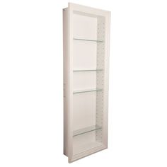 an empty white shelf with glass shelves