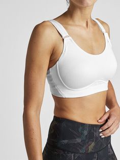 Racerback Sports Bra Deboom Outlet | Title Nine Functional Activewear With Built-in Bra For Running, Functional T-back Activewear For Sports, Functional T-back Activewear For Training, Functional Activewear With Built-in Bra For Light Sports, White Nylon Sports Bra For Running, Sporty Sports Bra With Built-in Cups For Workout, Supportive White Activewear For Running, Sporty Racerback Activewear With Built-in Cups, Compressive Activewear With Built-in Cups For Sports