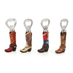 After a hot day on the ranch, crack open a cold one with these Cowboy Boot Bottle Openers. Perfect for any down home party theme.Each opener is one of 4 assorted designsHigh quality polyresinRemoves bottle caps in styleHand wash recommendedDesign is random and is chosen at the time of shippingBottle Opener: Add a rodeo touch to your kitchen or home bar with this cowboy boot bottle opener; There are 4 assorted designs to select from, each with an easy open design, integrating style and easeQualit Boot Bottle Opener, Perfect Bar Cart, Drinking Accessories, Corkscrews, Gift Card Number, Hot Day, Bottle Openers, Bottle Caps, Cowboy Boot