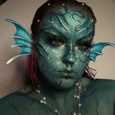 nylahistired on tiktok Monster Face Painting, Cyberpunk Makeup, Siren Makeup, Uv Makeup, College Makeup, Creepy Halloween Makeup, Horror Makeup, Theatrical Makeup, Halloween Makeup Inspiration