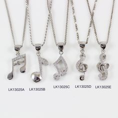 "LarkKing LK13025 Sterling silver music necklace, silver music note necklace, silver treble clef pendant, eighth note, double quaver, double semiquaver charm necklace, silver music jewelry for women, music necklace for men, gift for musician, gift for music lovers. There are 5 styles of music note pendants available. Pendant material: White gold plating sterling silver with cubic zirconia crystal, solid 925 sterling silver Necklace Chain: High quality unique solid 925 sterling silver chain with Silver Music-themed Metal Necklace, Silver Music-themed Metal Jewelry, Music-themed Silver Metal Jewelry, Silver Music-themed Round Jewelry, Silver Music-themed Charm Jewelry, Silver Music-themed Jewelry With Charms, Silver Sterling Music-themed Necklace, Music-themed Sterling Silver Necklace, Nickel-free Silver Music-themed Necklaces