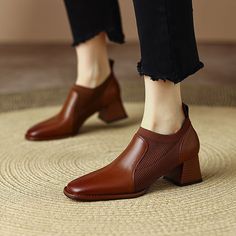 CHIKO Manda Square Toe Block Heels Ankle Boots feature leather, synthetic upper, leather lining, rubber sole. Heel height is approx. 2" (5 cm) Maroon Shoes, Brown High Heels, Mesh Heels, Chunky Heel Pumps, Block Heel Ankle Boots, Thick Heel, All About Shoes, Black Leather Shoes, Shoes Heels Pumps