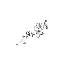 a black and white drawing of a flower on a branch with water drops coming out of it