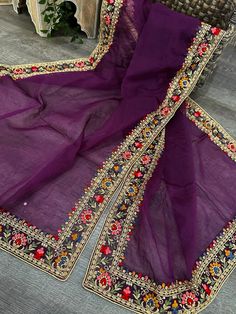 Purple organza dupatta with multi colored embroidered border. Purple Organza Dupatta, Semi-stitched Organza Salwar Kameez With Embroidered Border, Purple Intricate Embroidered Georgette Fabric, Purple Silk Dupatta For Eid, Festive Embroidered Dupatta For Celebration, Festive Embroidered Celebration Dupatta, Purple Embroidered Chanderi Saree, Multicolor Organza Anarkali Dupatta, Multicolor Anarkali Organza Dupatta