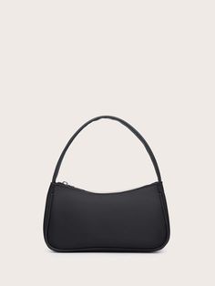 Black Elegant   Nylon Plain  Embellished   Women Bags Minimalist Satchel For Shopping, Cheap Simple Everyday Bags, Cheap Black Grunge Bag, Cheap Black Winter Bags, Cheap Minimalist Satchel Bag, Cheap Black Summer Bags, Black Satchel For Back To School, Cheap Black Business Satchel, Cheap Everyday Gray Shoulder Bag