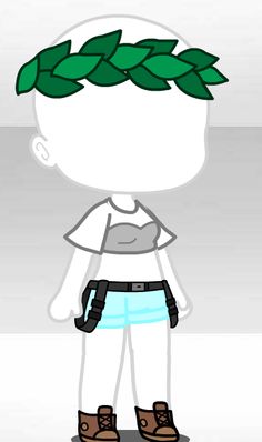 a drawing of a boy with leaves on his head and shorts in front of him