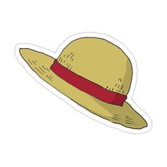 a yellow hat with a red ribbon around the brim sticker on a white background