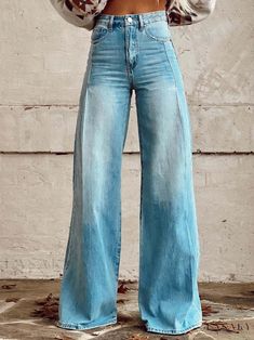 Lasaky - Casual Lightweight Wide Leg Pants with Denim-Inspired Design High Waisted Jean, Casual Wide Leg Pants, Long Skirts For Women, Pantalon Large, Wrangler Jeans, Wide Pants, Type Of Pants, Women Pants Casual, Look Plus