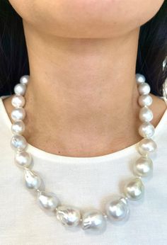 This beautiful Baroque pearl necklace features pearls that are 12 mm to 15 mm thick. A gorgeous addition to any wardrobe. Luxury Baroque Pearl White Pearl Necklace, Classic Baroque Pearl Drop Necklace, Formal Baroque Pearl Drop Necklace, Baroque Pearl Drop Necklace For Formal Occasions, Luxury Pear-shaped Pearl Drop Necklace, Luxury Pear-shaped Pearl Chain Necklace, Luxury Baroque Pearl Necklace In Pear Shape, Luxury Baroque Pearl Necklace For Formal Occasions, White Baroque Pearl Necklace For Formal Occasions